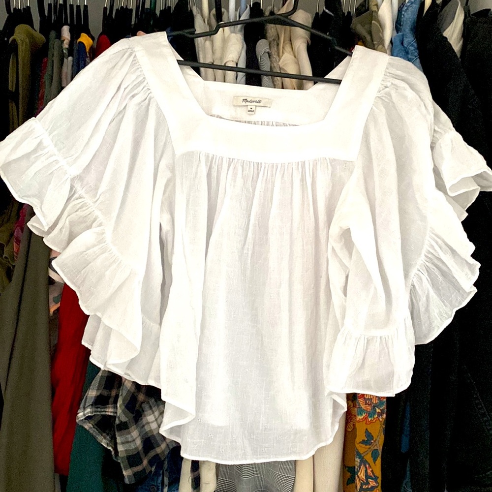 Madewell Short Peasant Sleeve Top 100% Cotton White
